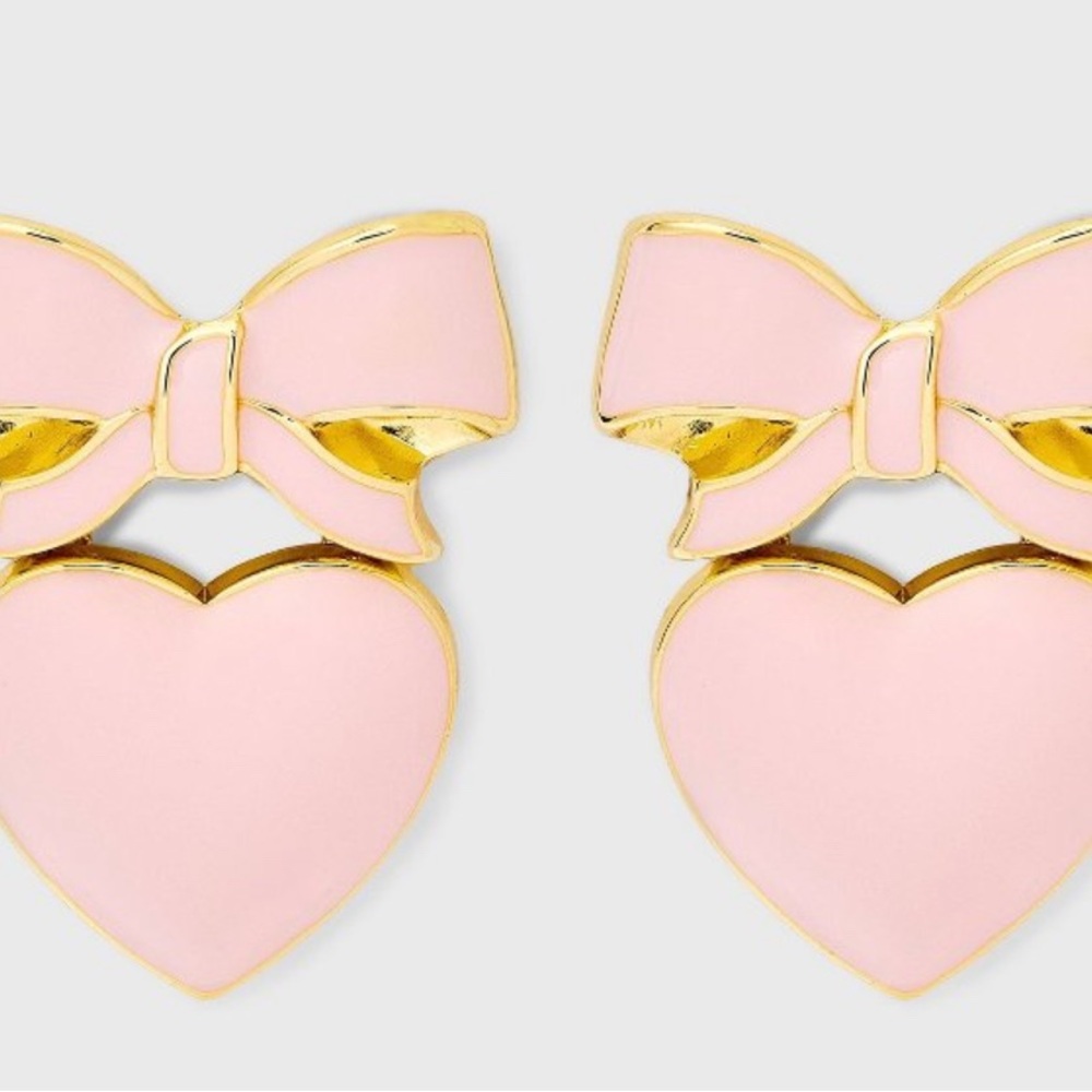 Pink Heart and Bow Earrings